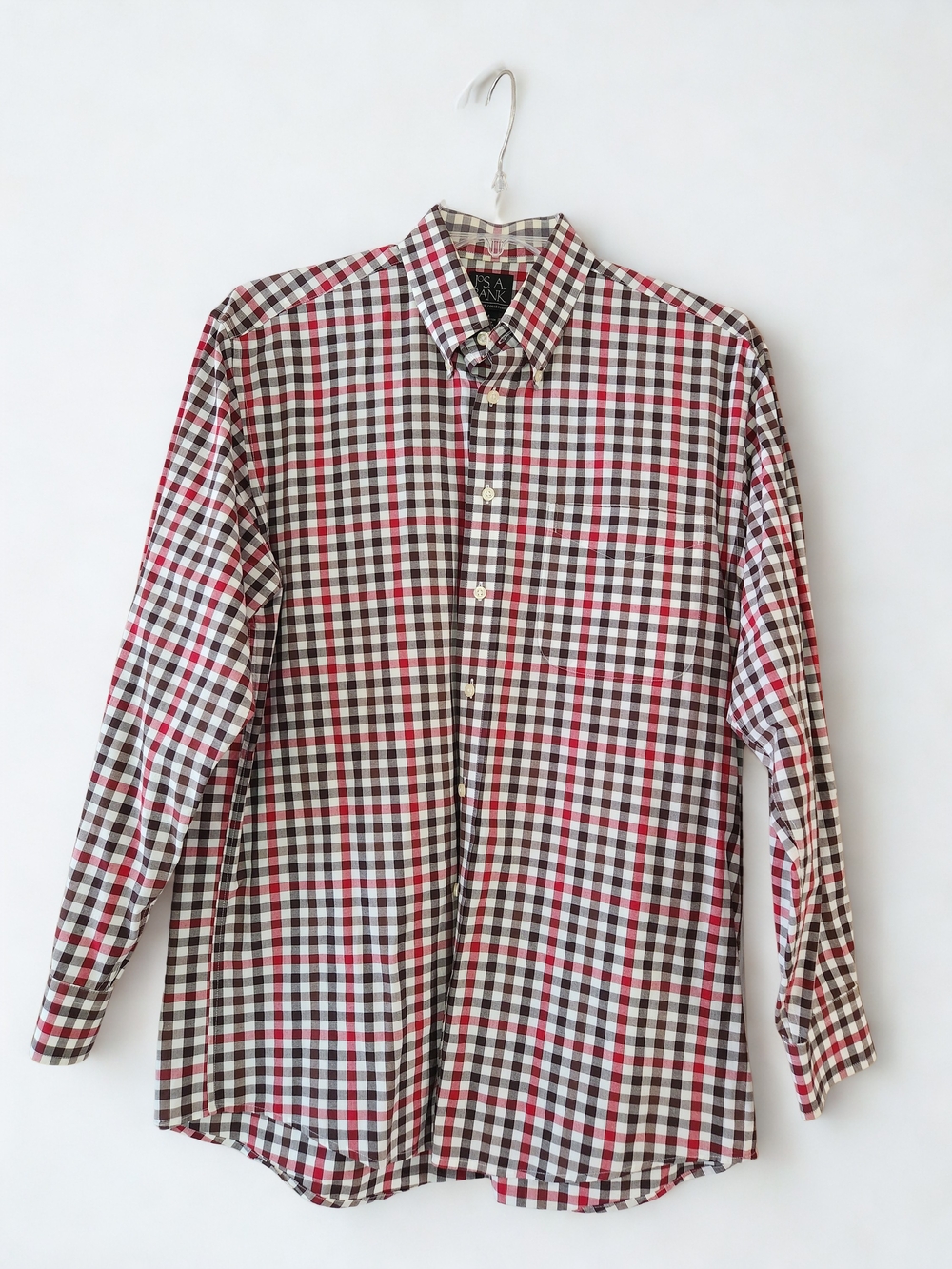 Jos. A. Bank Red, Black & White Plaid Gingham Button-Down Shirt - SZM